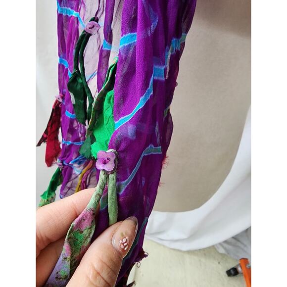 Chan Luu Scarf Sari Silk Purple Shreded Artsy Whimsy Tiedye Bohemian Fairycore - Picture 4 of 12